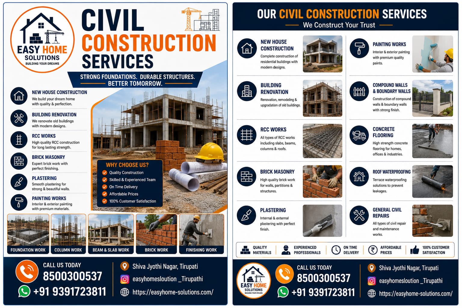 Civil construction — new house building, RCC works and renovation