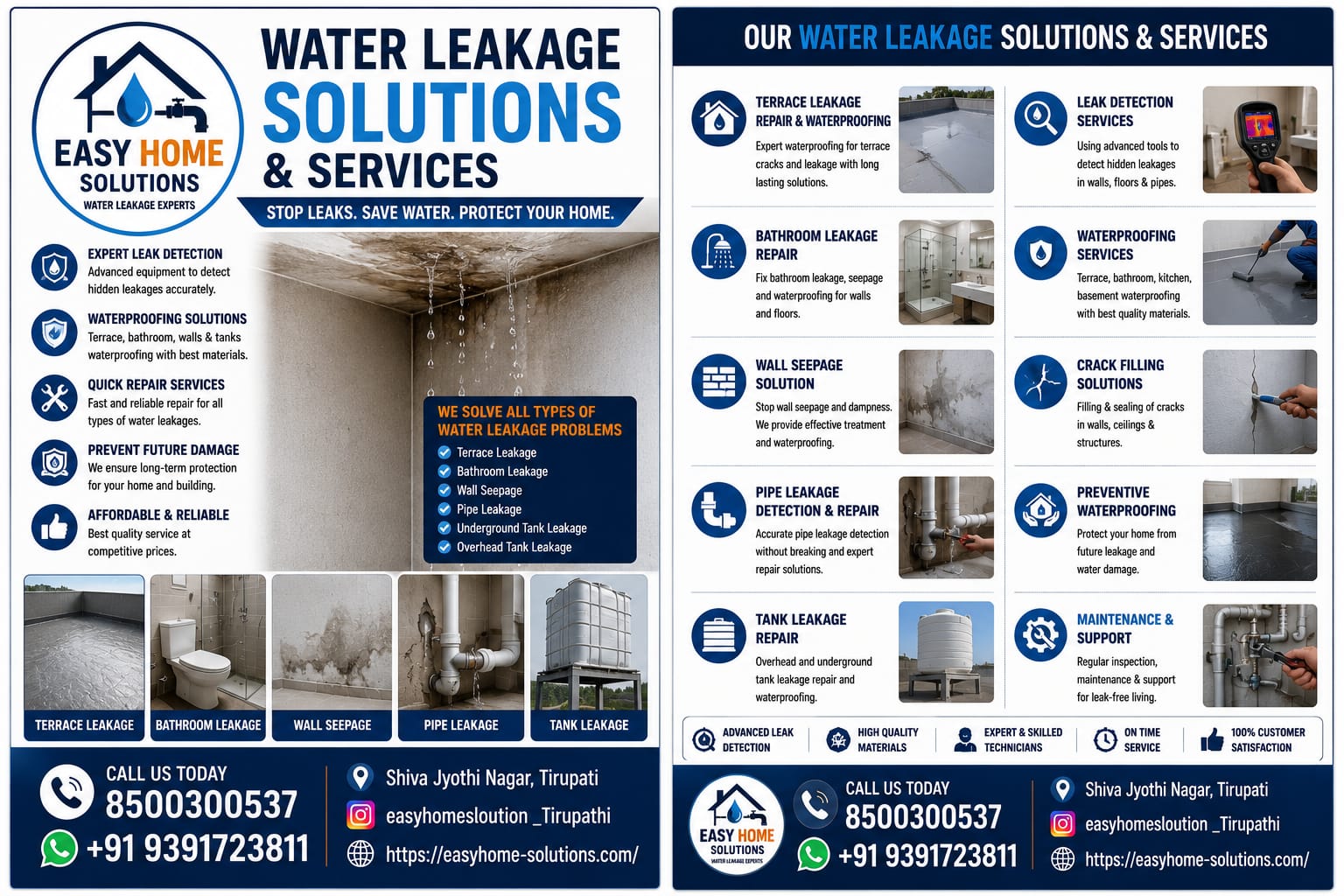 Water leakage solutions — waterproofing, leak detection and repair